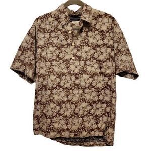 Mark Raysten Mens Sz M Brown White Floral Polo Shirt
